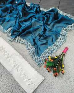 ผ้าส่าหรีด้ายเย็บปักถักร้อยและลำดับแบบหนักล่าสุดของนักออกแบบ - Product Image 6