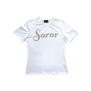 Camicia di Soror di diamanti bianchi AKA abbigliamento da confraternita 100 cotone da donna con paillettes ricamato lettere greche Tee classica alla moda della vita greca - Product Image 6