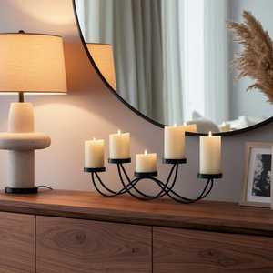 Porte-bougie en fer noir pour 5 bougies chauffe-plat, support en métal, centre de table de mariage de luxe, décoration moderne pour la maison, ornement de table, cadeaux, décoration - Product Image 4
