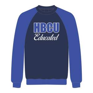 HBCU Educated <b>Navy</b> Blue Raglan Sleeves Sweatshirt Chenille Embroidery Greek Sorority Divine Nine Collegiate Pride Custom Logo - Product Image 2
