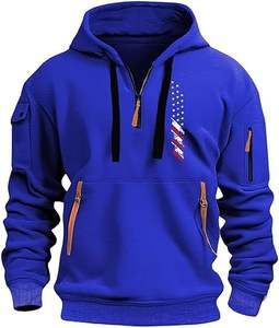 Sudadera táctica para hombre, sudadera con cremallera de cuarto sólido, Sudadera con capucha, bolsillos, entrenamiento, correr, tejido de lana hecho activo, industria deportiva - Product Image 1