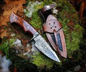 มีดสกินเนอร์เหล็กดามัสกัสล่าสัตว์ทำด้วยมือมีดเหล็กดามัสกัสคมพร้อมปลอกหนัง - Product Image 3