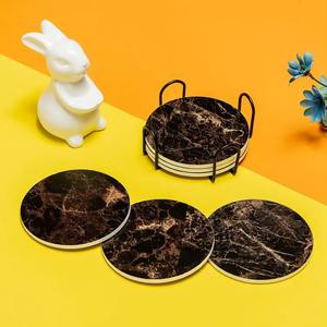 Posavasos de resina hexagonal marrón de mármol ligero estilo religioso ecológico para bebidas frías alta venta India suministro mundial - Product Image 4