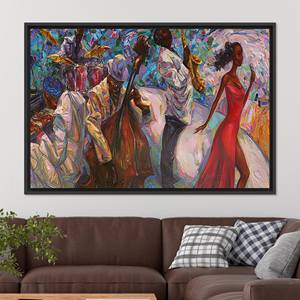 Jazz Music Canvas Print: Ethnic Art Deco, Tempered Glass Option,BLACK <b>FRAMED</b> CANVAS - Product Image 1