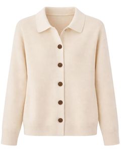 <b>Women</b> Button Front Knit <b>Cardigan</b> Sweater Long Sleeve Soft Casual Winter Top <b>With</b> Polo Collar For Ladies Fashion Style Wear - Product Image 1