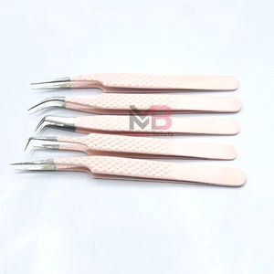 Juego completo de pinzas de extensión de pestañas de acero inoxidable con empuñadura de diamante recubierta de color nude claro al por mayor a granel - Product Image 5