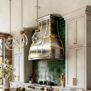 Sang Trọng Thủ Công Thép Không Gỉ Phạm Vi Mui Xe Với Brass Dây Đeo Chuông Đường Cong Thiết Kế Tùy Chỉnh Kim Loại Ống Khói Mui Xe Cho Biệt Thự Nhà Bếp - Product Image 6