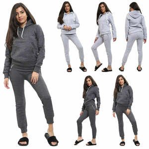 Pantalones de chándal informales y Top corto con capucha para mujer, conjunto de chándal de dos piezas al por mayor, chándales para mujer - Product Image 3