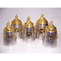 Ensemble de pots arabes de luxe en acier inoxydable martelé avec couvercles dorés – Contenants décoratifs pour cuisine (Carton)