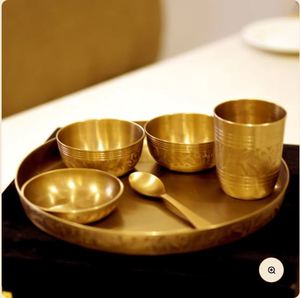 Ensemble de dîner en laiton Globe Kansa gravé au micro-ondes Paquet de 6 pièces Motif scénique Élevez votre expérience culinaire - Product Image 5