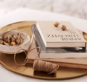 Bandeja de cena Buffet decoración del hogar decoraciones de boda sala de estar acabado en oro cepillado bandeja redonda almacenamiento multiuso regalo de Navidad - Product Image 6