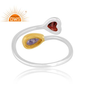 Meilleure vente Bague réglable en argent sterling fin Tanzanite naturelle et grenat avec pierres précieuses Fabricant de bijoux personnalisé - Product Image 4