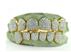 8 Grillz dentaires hauts et bas en or massif 14K et argent sterling 925, sertis de moissanite effet poussière de diamant, finition miroir/coupe glacée/coupe diamant, 25g, unisexe - Product Image 4