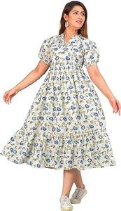 Vestido bohemio de algodón con estampado de bloque de mano indio, ropa de playa informal de verano Floral PARA EL Día de San Valentín, tejido de cintura Natural - Product Image 2