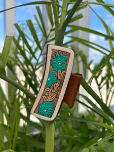 Pinces à cheveux en cuir usiné à la main de haute qualité accessoires de cheveux occidentaux pinces à cheveux en cuir de vache véritable Floral de luxe - Product Image 2