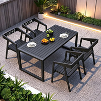 Ensemble table et chaises d'extérieur pour patio, résistant au soleil et à l'eau, en plastique imitation bois, pour villa, jardin, terrasse