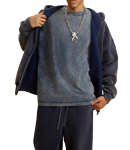 Sweat à capuche 100% coton lavé à l'acide pour hommes, veste Streetwear avec logo personnalisé, sweats à capuche avec fermeture éclair pour hommes - Product Image 2