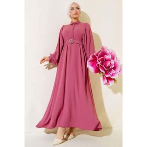 Robe décontractée Dusty Rose à manches ballon et col chemise - Product Image 1