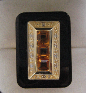 Yellow Gold Diamond <b>Ring</b> with <b>Black</b> <b>Onyx</b> Elegant Luxury Jewelry - Product Image 1