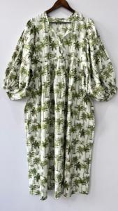 Vestido Midi con estampado bohemio Tropical mangas abullonadas hecho a mano Flowy Summer Resort Wear vestido de algodón informal perfecto para 100% algodón - Product Image 2