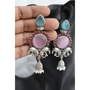 Pendientes de plata hechos a mano para niñas y mujeres, aretes de aro de piedra, moda india