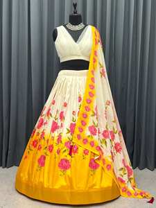 Modern Floral Print <b>Reversible</b> Lehenga Choli for Weddings Diwali Zain Exports Model ZERC270FN All Seasons Flower Girls' <b>Dresses</b> - Product Image 3