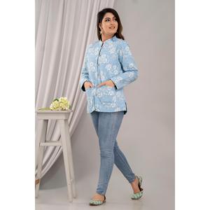 Women's Lightweight Cotton Quilted Sky Blue <b>Jacket</b> Printed-SHKL1025 - Product Image 5