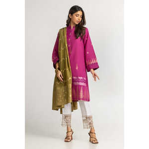 Salwar Kameez Jacquard Teint Rose et Vert pour Femme, Robe Pakistanaise Prêt-à-Porter en Georgette avec Dupatta - Product Image 1