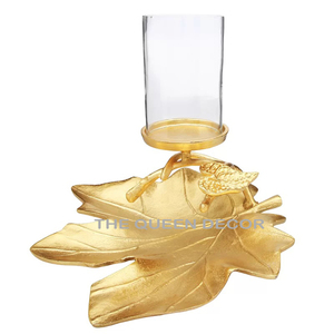 Chaud attrayant en aluminium métal dernière feuille forme conception plaqué or verre bougeoir accessoires d'éclairage à la maison - Product Image 4