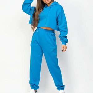 Algodón Poliéster Hecho Secado rápido Mujeres Recortadas Sudaderas con capucha Conjunto de manga larga Mujeres Recortadas Sudaderas con capucha Conjunto - Product Image 1