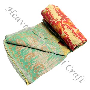 100% Cotton Kantha Indian Vintage <b>Quilt</b> Cotton Printed Indian Handmade Vintage Style Kantha <b>Quilt</b> Hand Stitching Indian <b>Quilts</b> - Product Image 1