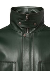 Veste à capuche en cuir véritable vert foncé de qualité supérieure pour homme, fermeture éclair intégrale, vêtements d'extérieur d'hiver, vêtements de moto - Product Image 2