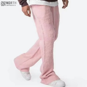 Fabricant de pantalons de survêtement blancs à ourlet ouvert Baggy Heavyweight Fleece Men Flare Fuzzy Sweatpants Custom Winter Trousers Men - Product Image 1
