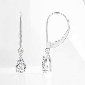 Pendientes de Plata de Ley con Moissanita Cultivada en Laboratorio, Forma de Pera Clásica, con Cierre de Palanca, para Unisex - Product Image 1