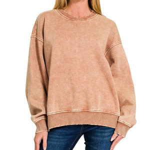 Logo personnalisé de haute qualité 100% coton femmes Vintage lavé à l'acide manches longues pull respirant sweat - Product Image 1
