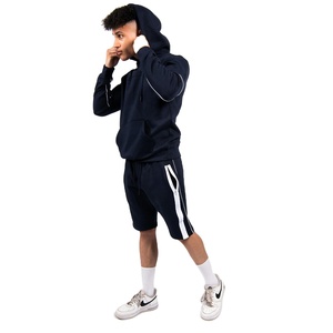 Mens Hooded <b>Top</b> and Shorts Set Premium Cotton Polyester Summer Gym Training Streetwear Tracksuit Custom OEM Private Label - Product Image 4