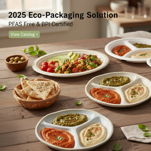 Assiette jetable en bagasse de canne à sucre de 9 pouces, 3 compartiments, ronde, écologique, biodégradable, compatible micro-ondes, avec plateau - Product Image 4