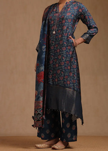 Vêtements indiens et pakistanais élégants viscose soie bleu marine rouge imprimé fleuri femmes Kurta robe avec tenue Dupatta Regular Fit - Product Image 3
