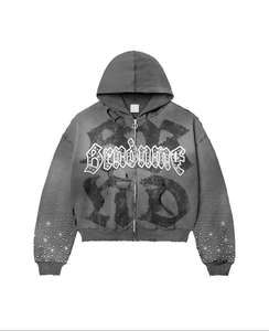 Sudaderas Personalizadas Vintage Bordadas con Pedrería, Estilo Urbano, Impresión Serigráfica, Lavado Ácido, Talla Grande, 100% Algodón, Alta Calidad para Hombre - Product Image 3