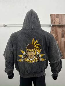 Sweat à capuche pour hommes coupe régulière solide hiver délavé à l'acide imprimé audacieux Streetwear décontracté élégant noir design créatif sweats à capuche 100% coton - Product Image 6