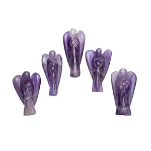 1.5inch amethyst Healing stone Craft Angel Statue Carved Natural Stone Crystal Guardian Angel Figurine decor pack of 5