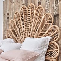 Cabecero de mimbre hecho a mano con diseño floral, de pavo real, hecho a mano, muebles de dormitorio principal de mimbre de Vietnam