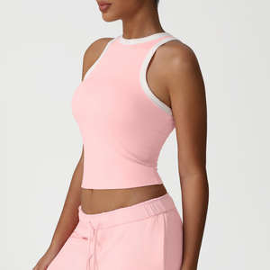 Camiseta sin Mangas Elástica y Ajustada para Mujer con Bloques de Color para Ropa Deportiva Informal - Product Image 3