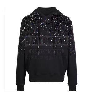 Sweat à capuche en coton mélangé de couleur unie pour hommes Vente en gros Prix bas quantité minimale de commande Sweats à capuche en strass pour hommes - Product Image 1