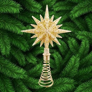 Nouvelle Décoration Créative de Noël et du Nouvel An en Gros : Étoile de Sapin en Acrylique Doré Scintillant à 16 Pointes - Product Image 1