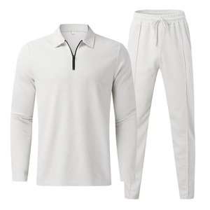 Nouvelle chemise gaufrée de couleur unie pour hommes et pantalon de jogging à manches longues Ensemble de sport deux pièces décontracté et élégant pour l'hiver - Product Image 3