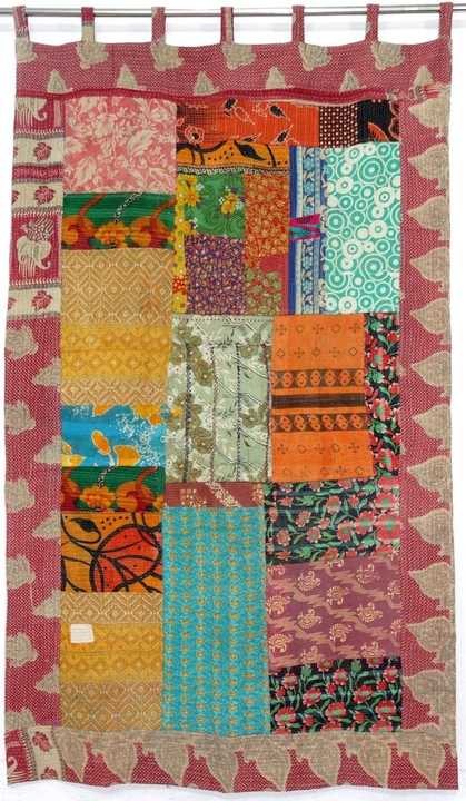 インドのヴィンテージカンタキルトパッチワークカーテン他