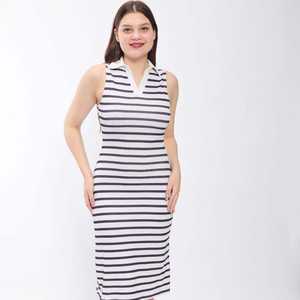 À la mode rayé col en V robe moulante pour les femmes multicolore Slim Fit genou longueur Spandex tenue de soirée décontractée - Product Image 5