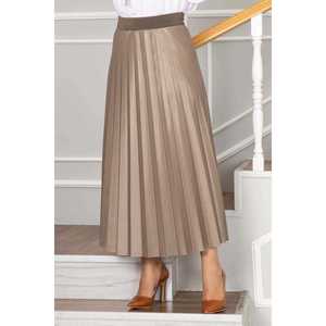Jupe crayon plissée couleur vison avec taille élastique en satin et spandex, imprimé numérique, douce, respirante, ornée de dentelle à sequins - Product Image 1