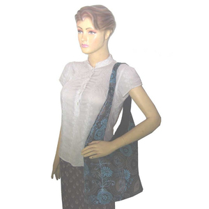 À la mode bleu à motifs bohème coton grande capacité femmes messager sac à bandoulière décontracté fermeture à glissière Portable pour le collège - Product Image 3